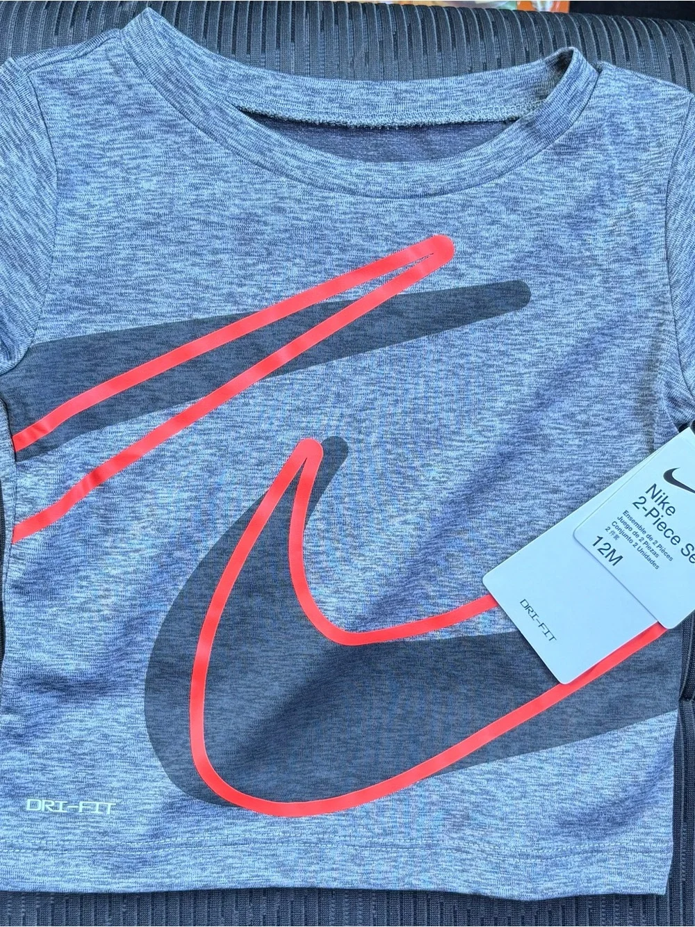 Nike Kids 2-Piece Active Set - Gray Top with Red Swoosh & Black Shorts
